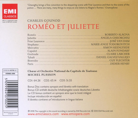 Charles Gounod - Roberto Alagna, Angela Gheorghiu, José van Dam, Simon Keenlyside, Marie-Ange Todorovitch, Alain Fondary, Chœur Du Capitole De Toulouse Et  Orchestre National Du Capitole De Toulouse, Michel Plasson : Roméo Et Juliette (3xCD, Album, RE + CD-ROM)
