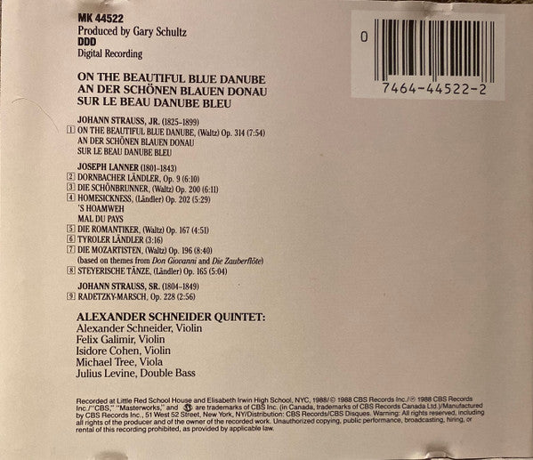 Johann Strauss Jr., Josef Lanner, Johann Strauss Sr., Alexander Schneider Quintet : On The Beautiful Blue Danube (CD, Album)