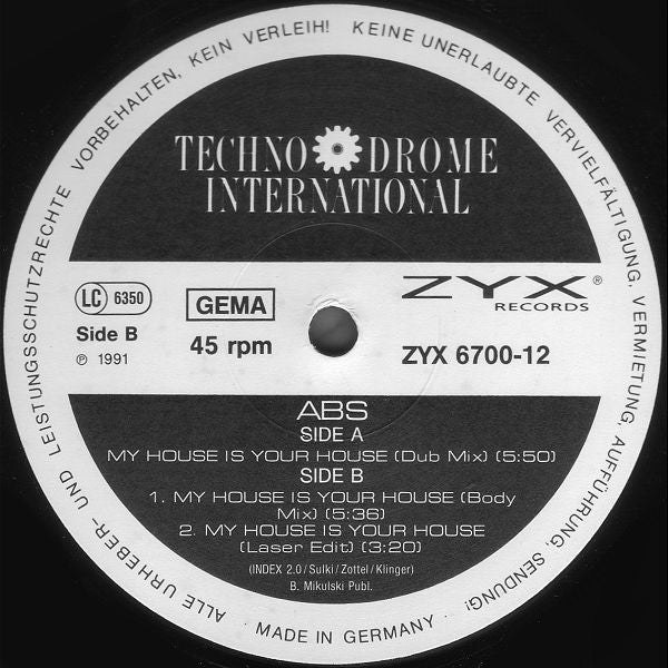 ABS : My House Is Your House (12", Maxi)