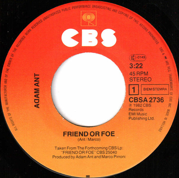 Adam Ant : Friend Or Foe (7", Single)