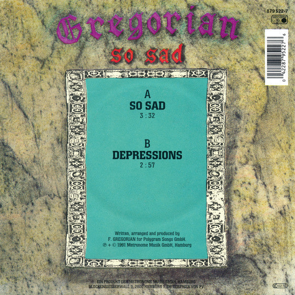 Gregorian (3) : So Sad (7", Single)
