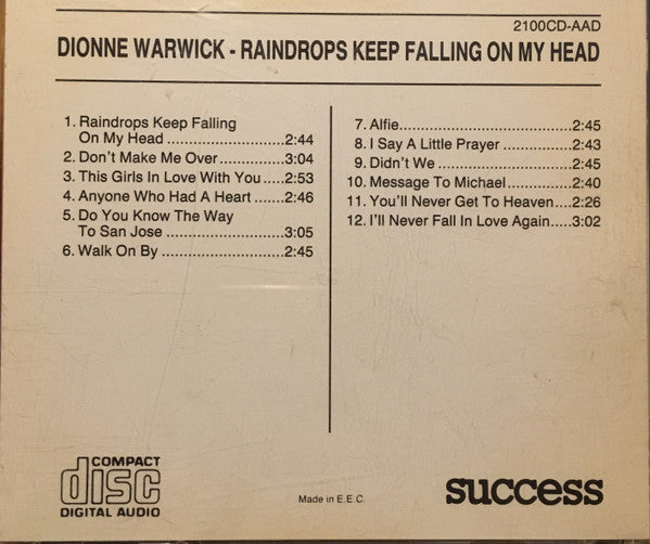 Dionne Warwick : Raindrops Keep Falling On My Head (CD, Comp)