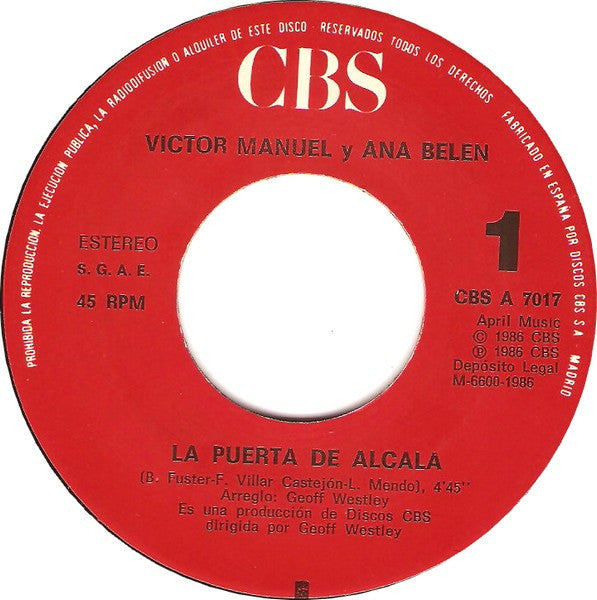 Ana Belén Y Víctor Manuel : La Puerta De Alcalá (7", Single)