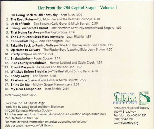 Various : Live From The Old Capitol Stage Vol 1 (Selections From The Kentucky Folk Life Festival) (CD, Album)