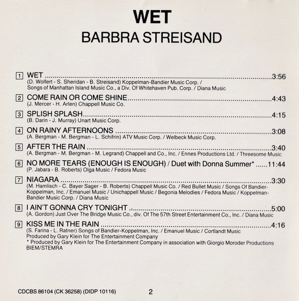 Barbra Streisand : Wet (CD, Album)