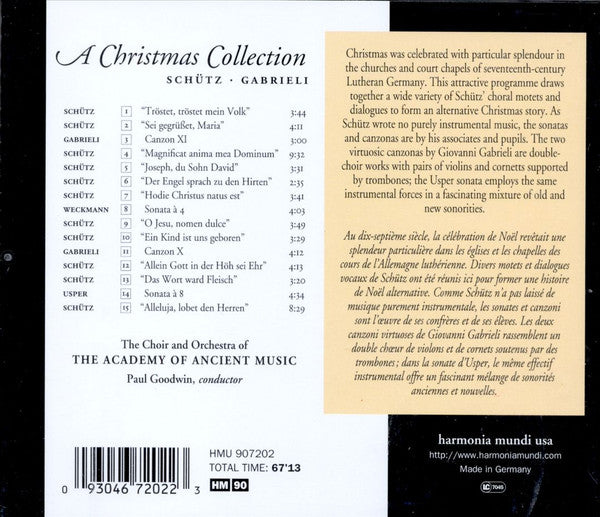 Heinrich Schütz •  Giovanni Gabrieli - The Academy Of Ancient Music Chorus & Orchestra Of The Academy Of Ancient Music, Paul Goodwin (2) : A Christmas Collection (CD, Album)