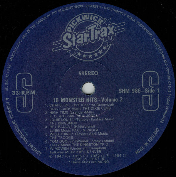 Various : 15 Monster Hits Vol. 2 (LP, Comp, Mono)