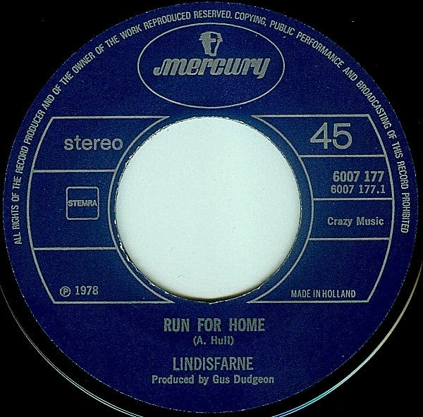 Lindisfarne : Run For Home (7", Single, Lar)