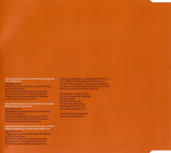 Pet Shop Boys : You Only Tell Me You Love Me When You're Drunk (CD, Single, CD2)