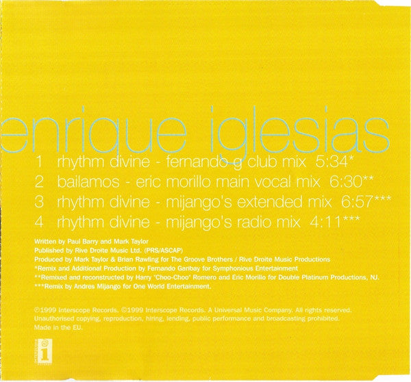 Enrique Iglesias : Rhythm Divine (CD, Single)