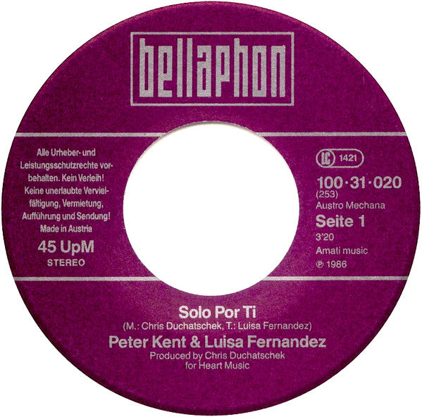 Luisa Fernandez & Peter Kent : Solo Por Ti (7", Single, Sho)