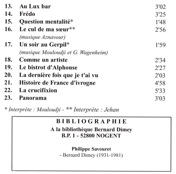 Bernard Dimey : L'Encre D'Après Minuit (CD, Album)