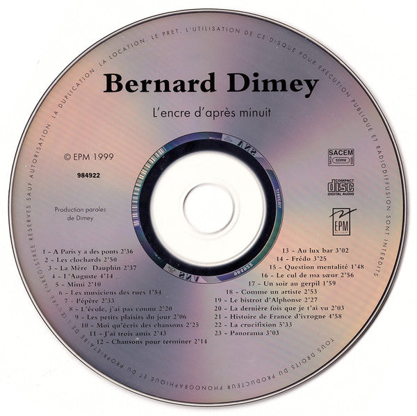 Bernard Dimey : L'Encre D'Après Minuit (CD, Album)