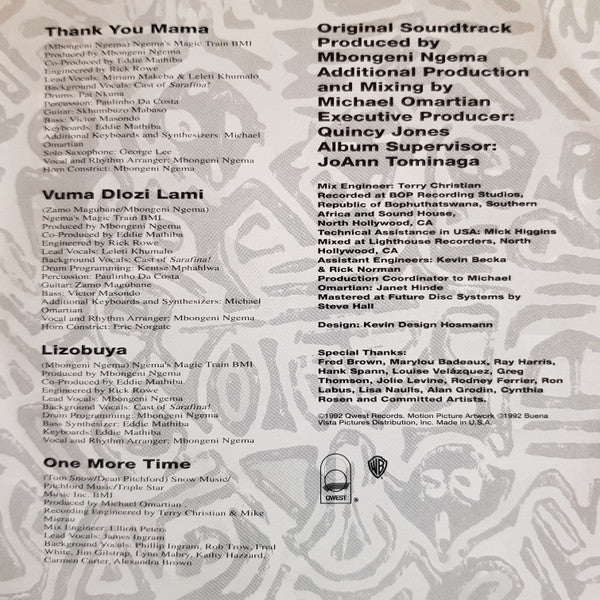 Mbongeni Ngema : Sarafina! The Sound Of Freedom (Music From The Motion Picture) (CD, Album)