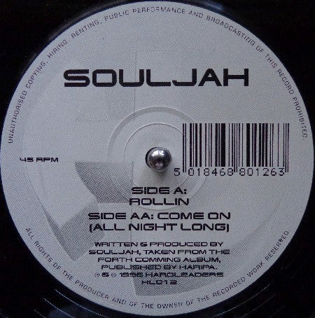 Souljah : Rollin / Come On (All Night Long) (12")
