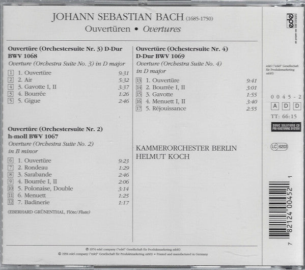 Johann Sebastian Bach, Kammerorchester Berlin, Helmut Koch : Ouvertures Nos. 3, 2, 4 (CD)
