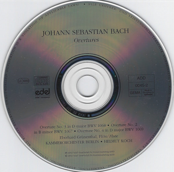 Johann Sebastian Bach, Kammerorchester Berlin, Helmut Koch : Ouvertures Nos. 3, 2, 4 (CD)