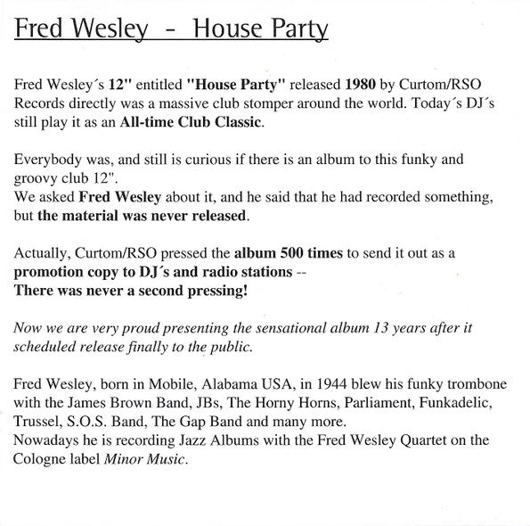 Fred Wesley : House Party (CD, Album, RE)