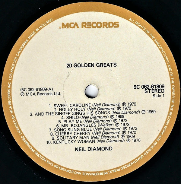 Neil Diamond : 20 Golden Greats (LP, Comp)