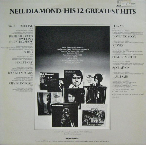 Neil Diamond : His 12 Greatest Hits (LP, Comp, RE)