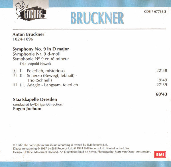 Anton Bruckner, Staatskapelle Dresden, Eugen Jochum : Symphonie No. 9  (CD, RE, RM)