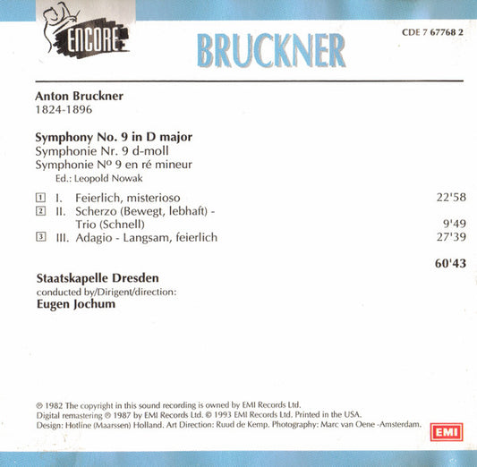 Anton Bruckner, Staatskapelle Dresden, Eugen Jochum : Symphonie No. 9  (CD, RE, RM)