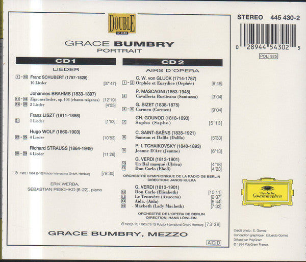 Franz Schubert / Johannes Brahms / Franz Liszt / Hugo Wolf / Richard Strauss / Pietro Mascagni / Georges Bizet / Charles Gounod / Christoph Willibald Gluck / Camille Saint-Saëns / Pyotr Ilyich Tchaikovsky / Giuseppe Verdi / Grace Bumbry / Erik Werba / Seb : Portrait  (2xCD)