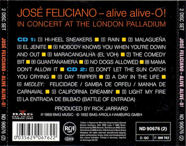 José Feliciano : Alive Alive-O! / José Feliciano In Concert At The London Palladium (2xCD, Album, RE, RM)