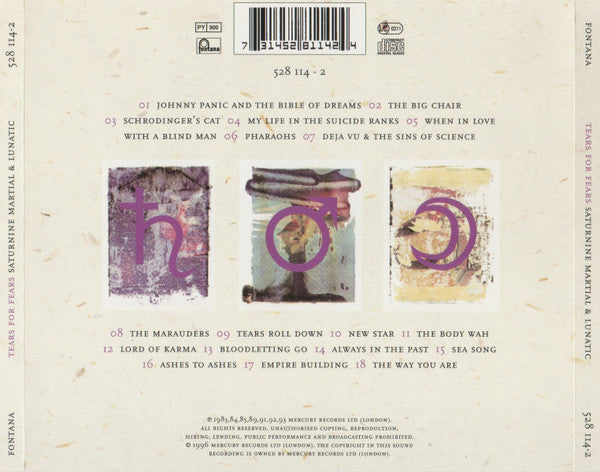 Tears For Fears : Saturnine Martial & Lunatic (CD, Comp)
