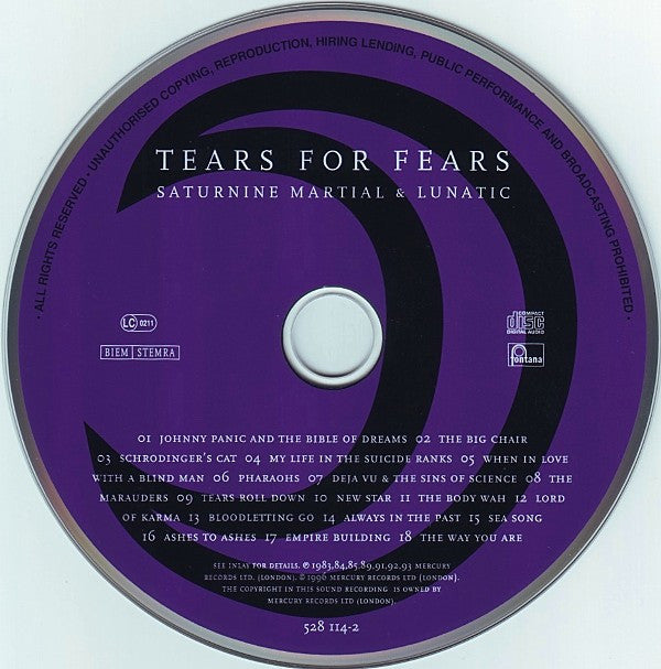 Tears For Fears : Saturnine Martial & Lunatic (CD, Comp)