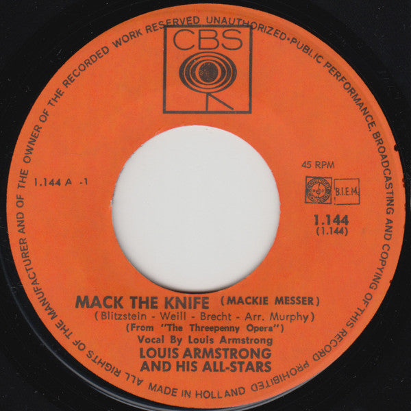 Louis Armstrong And His All-Stars : Mack The Knife (7", Single, ora)