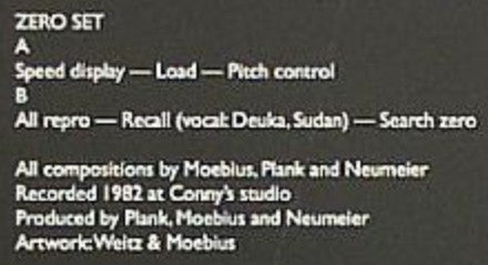 Dieter Moebius - Conny Plank - Mani Neumeier : Zero Set (LP, Album)