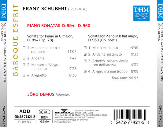 Franz Schubert – Jörg Demus : Sonata For Piano D. 960 / Sonata For Piano D. 894   (CD, Album, Comp)