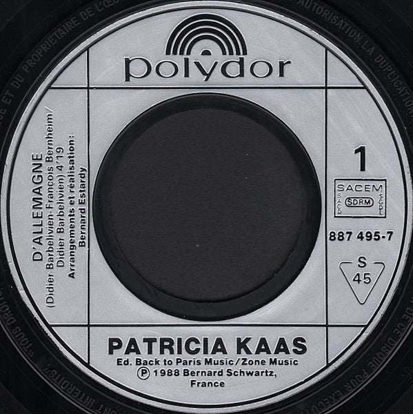Patricia Kaas : D'Allemagne (7", Single)