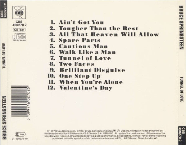 Bruce Springsteen : Tunnel Of Love (CD, Album)