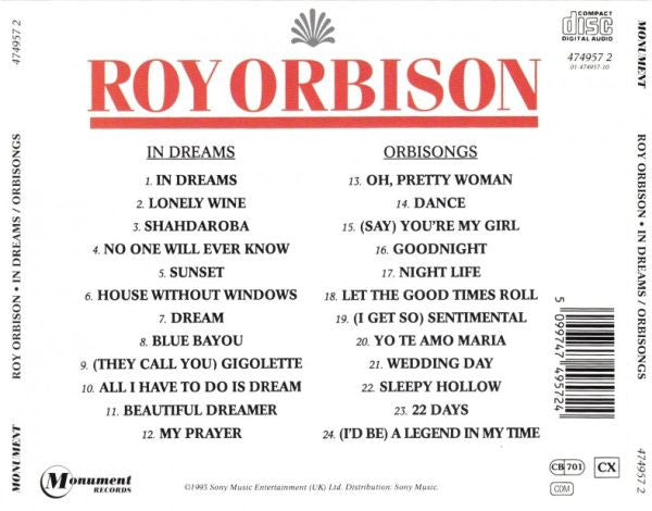 Roy Orbison : In Dreams / Orbisongs (CD, Comp, RE)