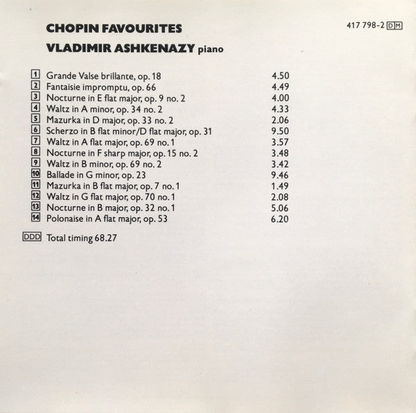 Frédéric Chopin - Vladimir Ashkenazy : Chopin Favourites (CD, Comp)