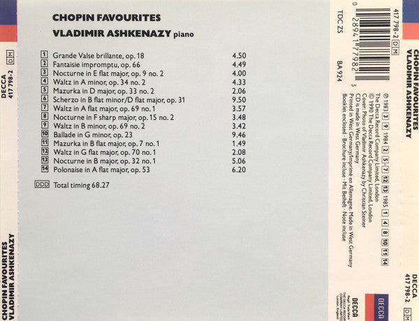 Frédéric Chopin - Vladimir Ashkenazy : Chopin Favourites (CD, Comp)