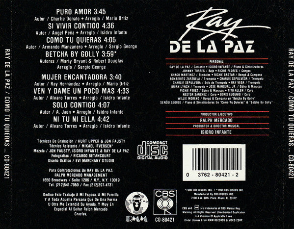 Ray De La Paz : Como Tu Quieras (CD, Album)