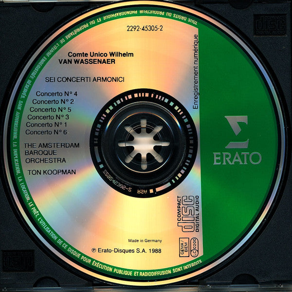 Unico Wilhelm Van Wassenaer - The Amsterdam Baroque Orchestra, Ton Koopman : 6 Concerti Armonici (CD, Album)
