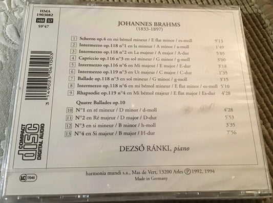 Johannes Brahms – Dezső Ránki : Intermezzi Op. 116-119 / Ballades Op. 10 (CD, RE)