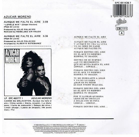 Azucar Moreno : Aunque Me Falte El Aire (Lerele Mix) (7", Single)