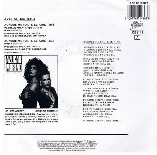 Azucar Moreno : Aunque Me Falte El Aire (Lerele Mix) (7", Single)
