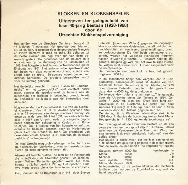 Chris Bos (2) : Klokken En Klokkenspelen Van Utrechtse Kerktorens (7", EP, Mono)