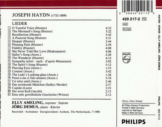 Joseph Haydn, Elly Ameling, Jörg Demus : Haydn - Songs - Lieder (CD)