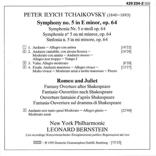Pyotr Ilyich Tchaikovsky - Leonard Bernstein - New York Philharmonic : Symphony No. 5 - Romeo & Juliet (CD, Album)