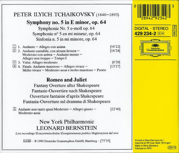 Pyotr Ilyich Tchaikovsky - Leonard Bernstein - New York Philharmonic : Symphony No. 5 - Romeo & Juliet (CD, Album)