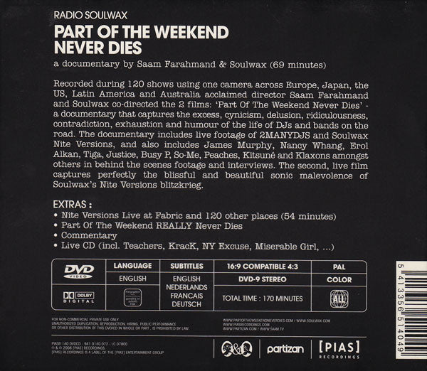 Soulwax : Part Of The Weekend Never Dies (DVD-V, PAL + CD, Album)