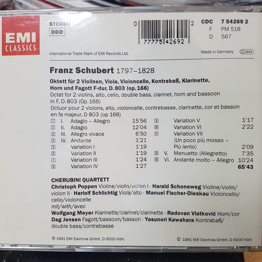 Franz Schubert, Cherubini-Quartett : Octet In F, D.803(Op.166) (CD, Album)