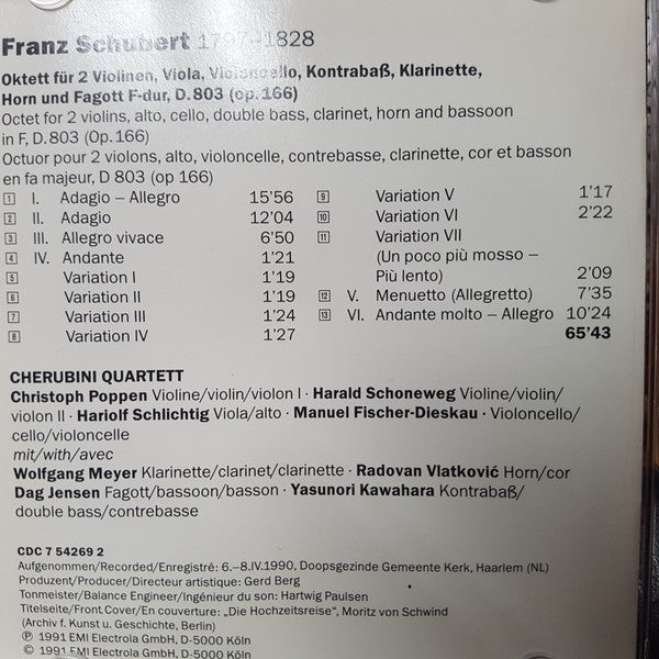Franz Schubert, Cherubini-Quartett : Octet In F, D.803(Op.166) (CD, Album)